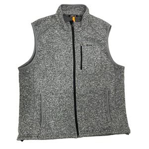 Orvis Men’s Fleece Full Zip Sweater Vest Heather Gray Large 3 Pockets Draw Cord